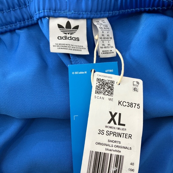 adidas Originals Women’s XL Sprinter Satin Shorts Blue 3 Stripe KC3875 Hot Pants - Picture 11 of 11